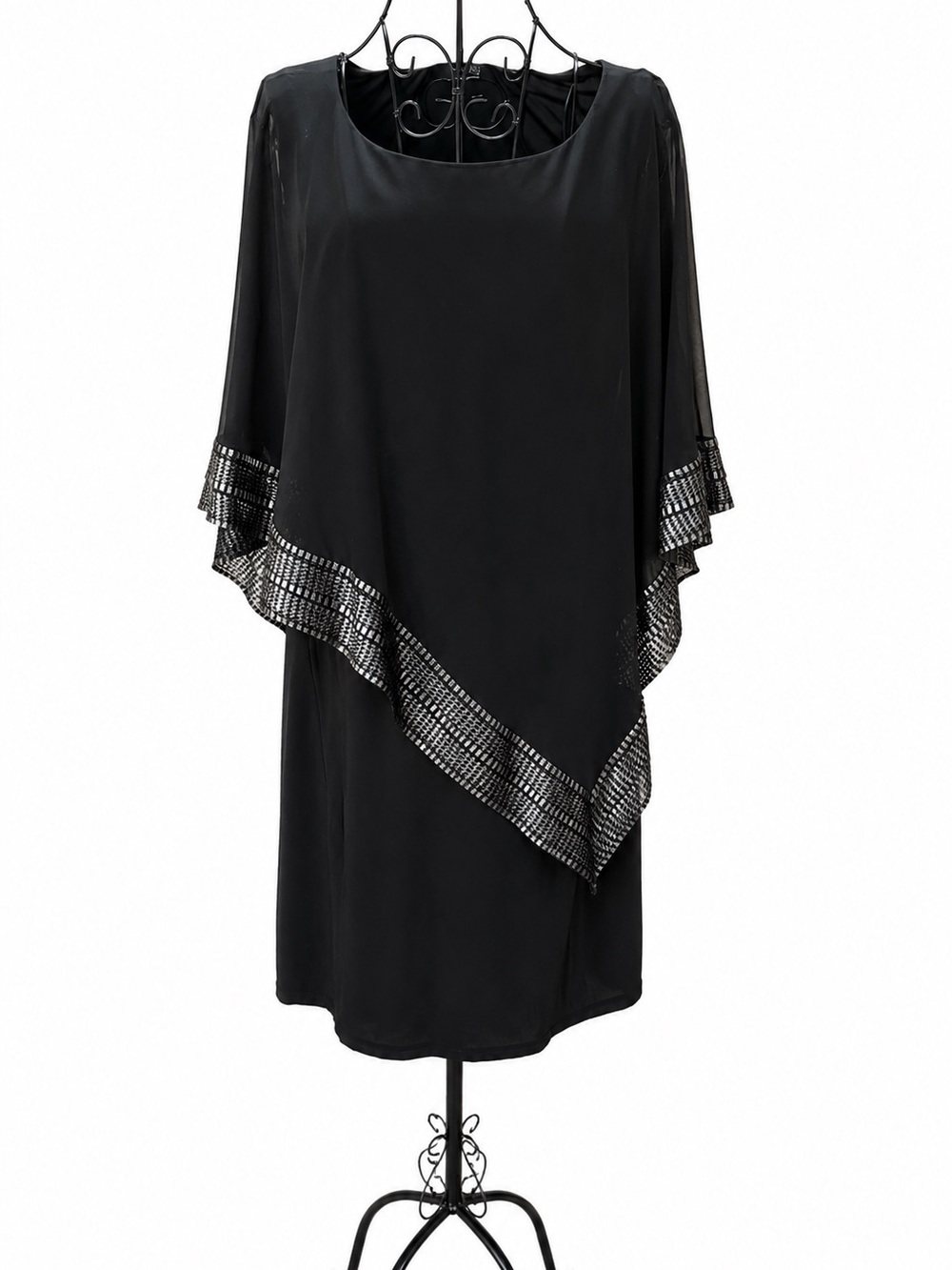 Ignite Evenings Black Chiffon Cape Overlay Cocktail Dress Size 12 Elegant Formal